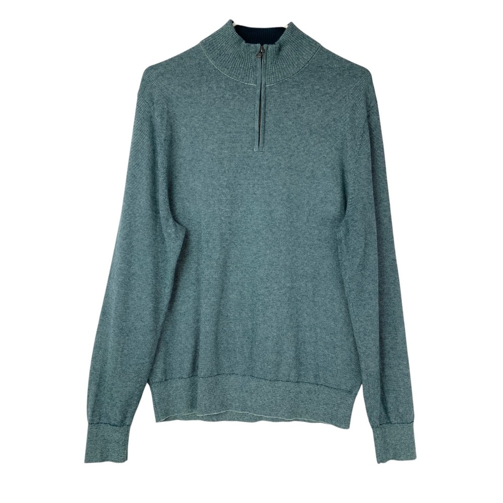 Bonobos Blue Teal Striped Sweater M 1/4 Zip Mock Neck Long Sleeve Cashmere Blend